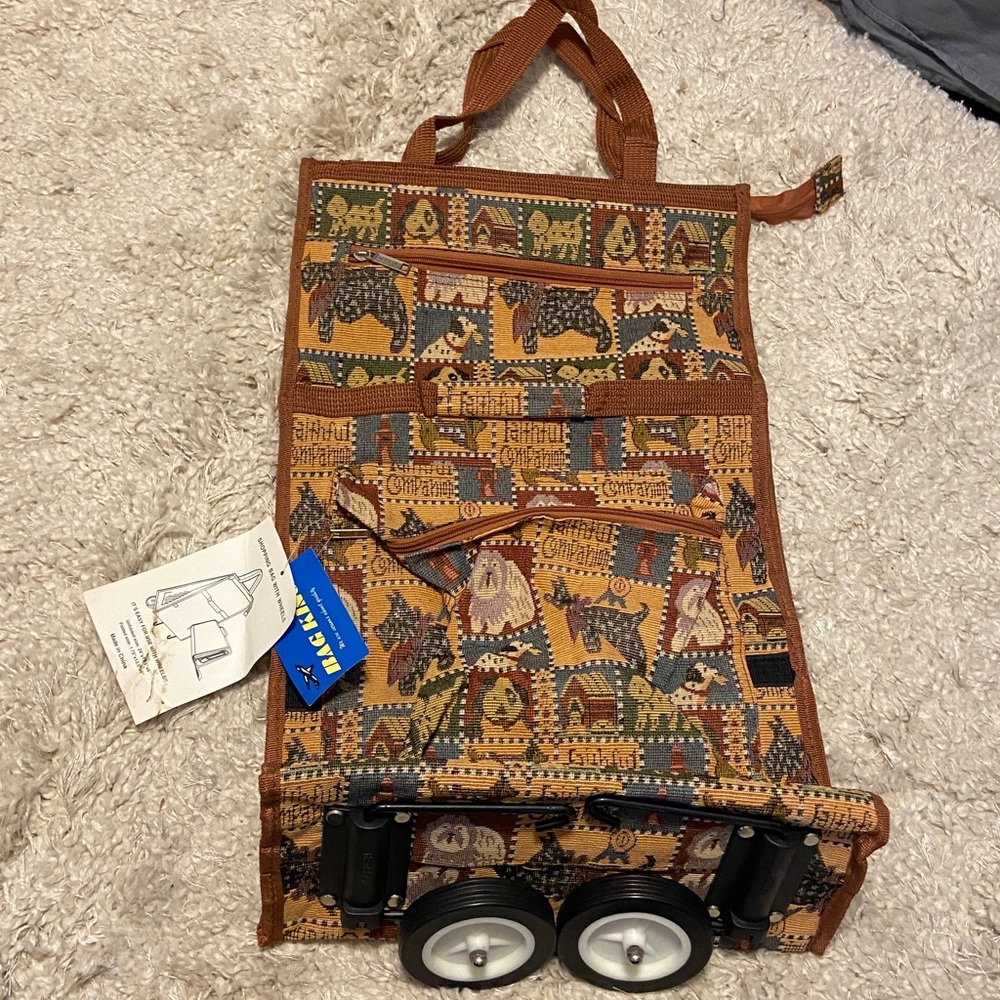 Reusable Collabsible Shopping Bag on wheels w/ Dog Theme